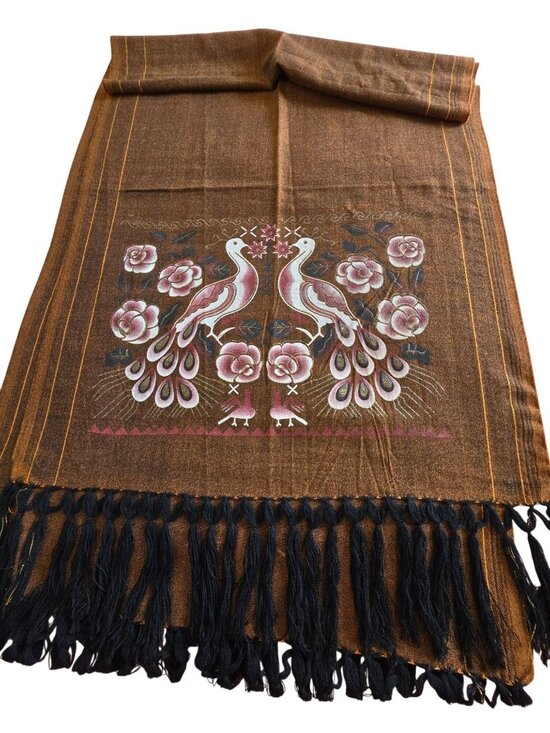 Accessories - REBOZO SHAWL WRAP peacock design 88"x29"